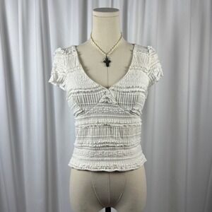 Aeropostale White Lace Ruffle V-Neck Cap Sleeve Top XS